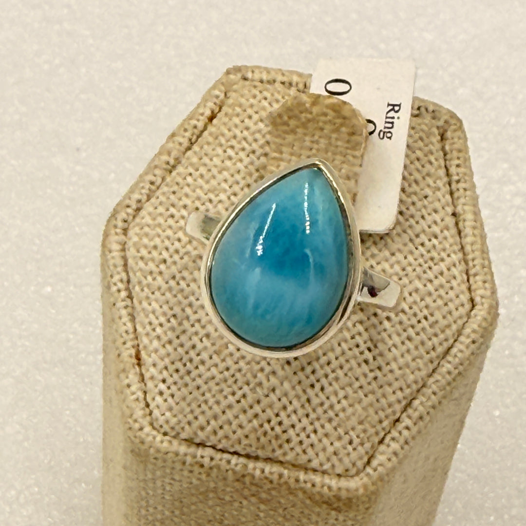 Sterling Silver Larimar Pear Bezel Solitaire Ring Size 9