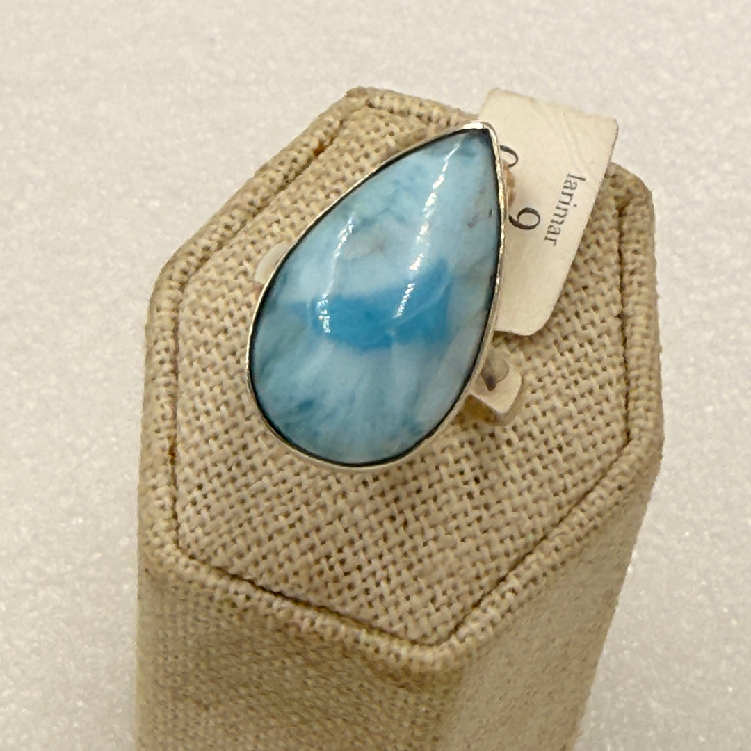 Sterling Silver Larimar Pear Solitaire Ring Size 9
