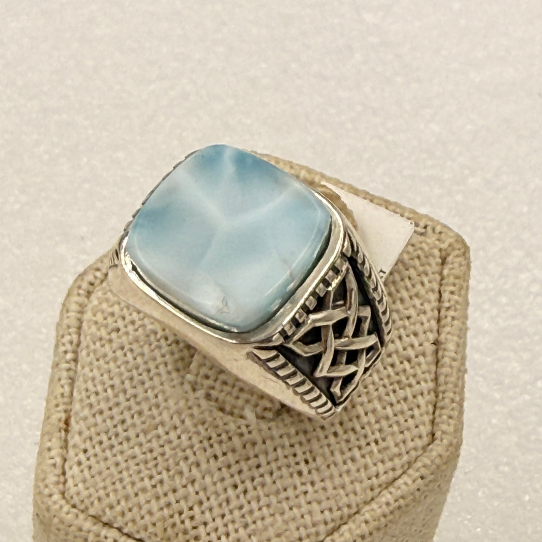 Sterling Silver Larimar Wide Cushion Band Ring Size 11