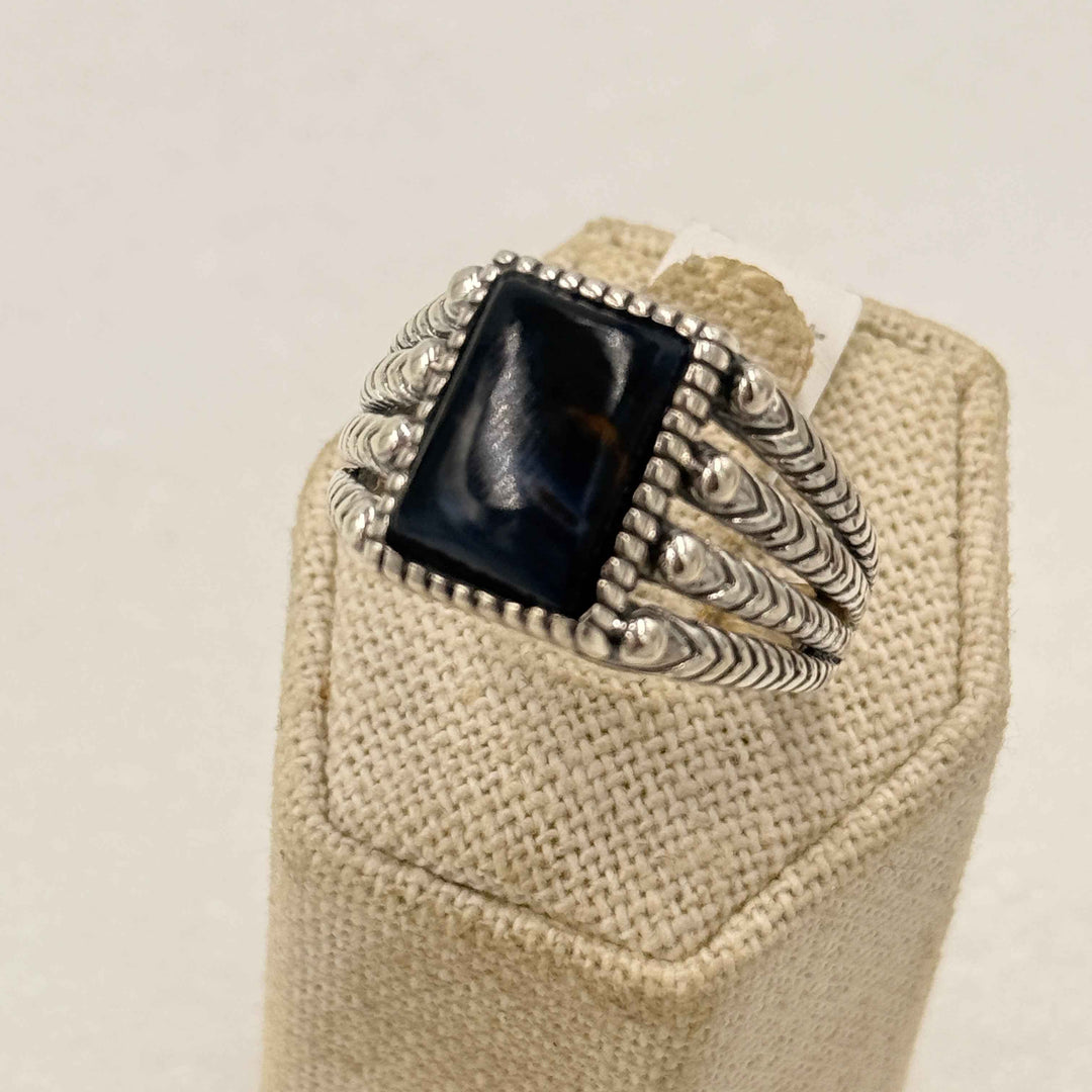 Sterling Silver Pietersite &amp; Blue Tiger Eye Statement Ring - Size 15