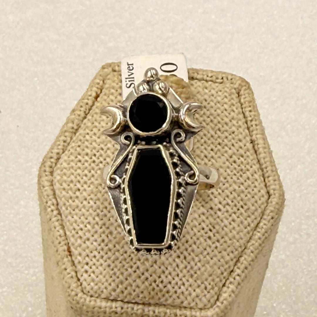 Sterling Silver Black Onyx Goddess Moon Ring