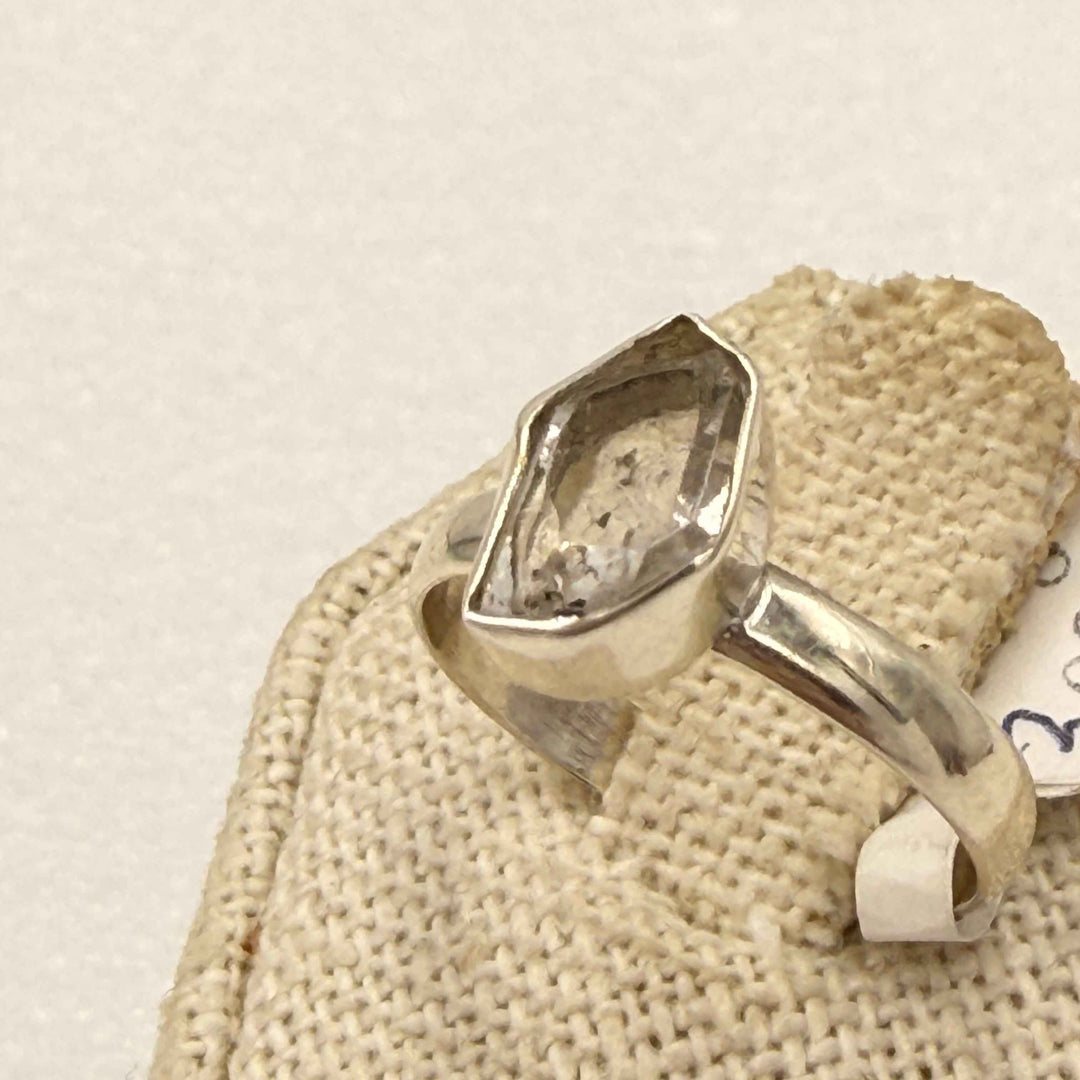 Sterling Silver Herkimer Diamond Large Pear Halo Ring Size 8