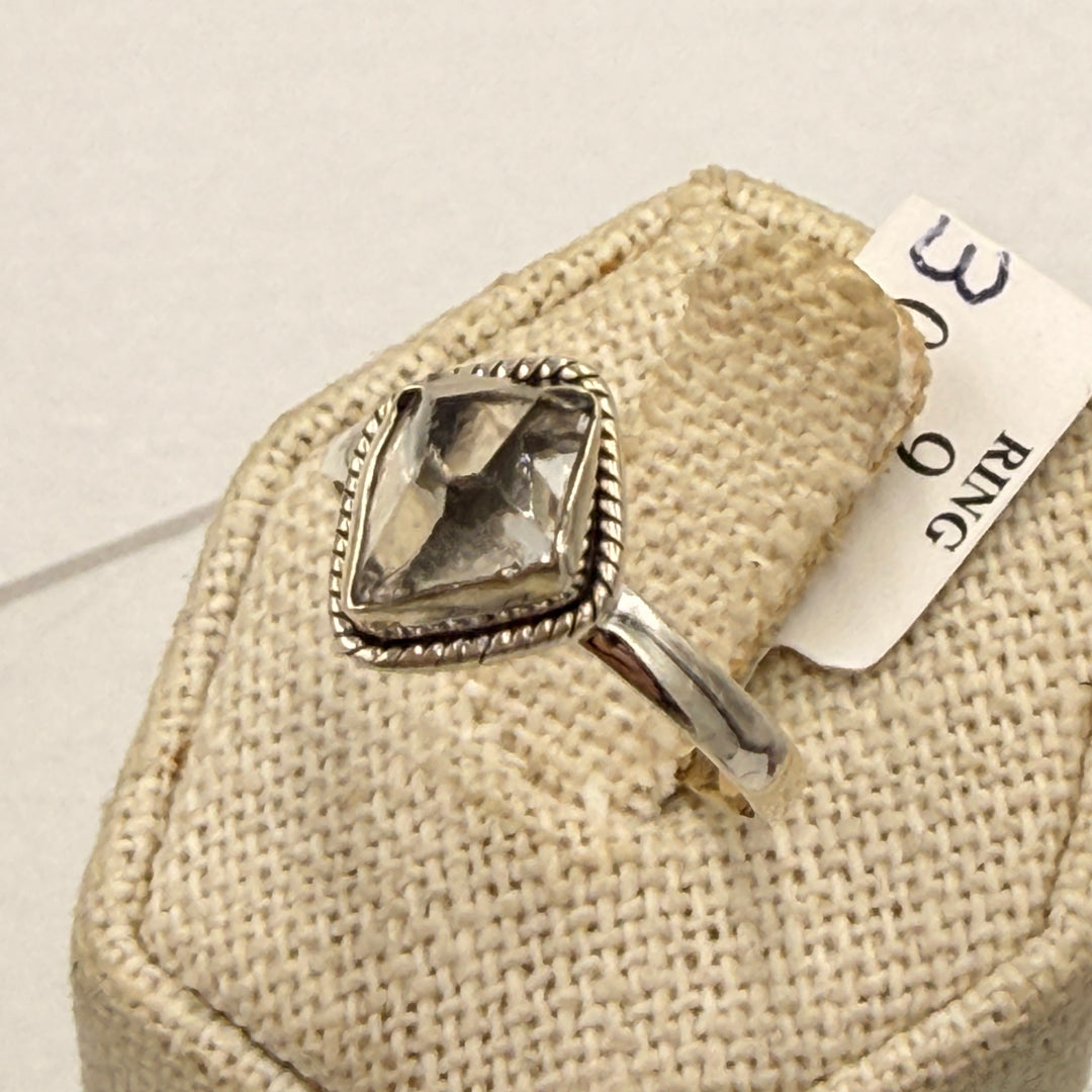 Sterling Silver Herkimer Diamond Square Rough Bezel Ring Size 9