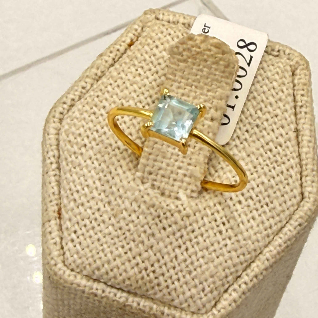 Gold Vermeil Aquamarine Square Setting Ring size 5 from Sacred Crystals