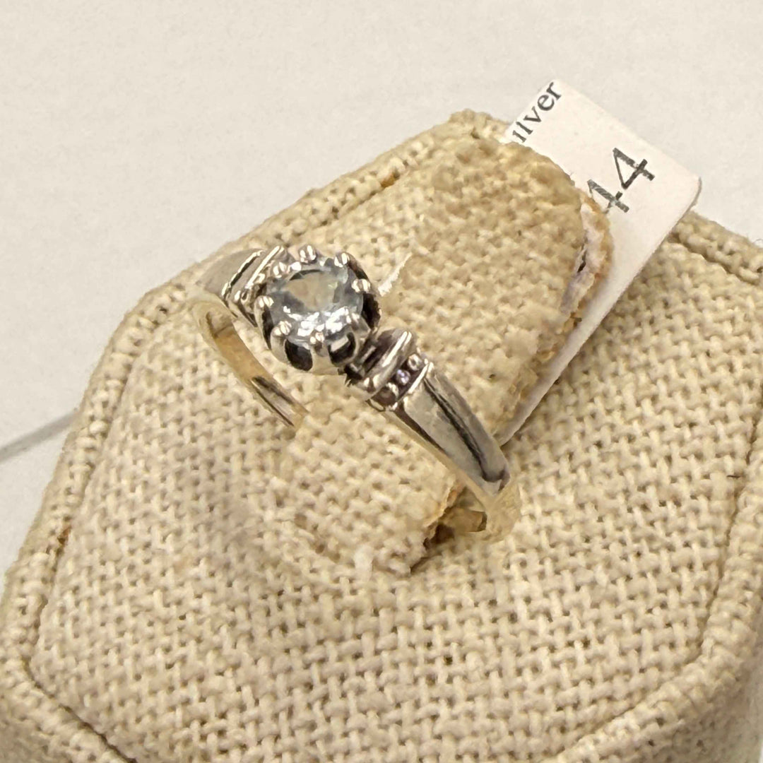 Sterling Silver Aquamarine Round Detailed Band Ring - Size 6
