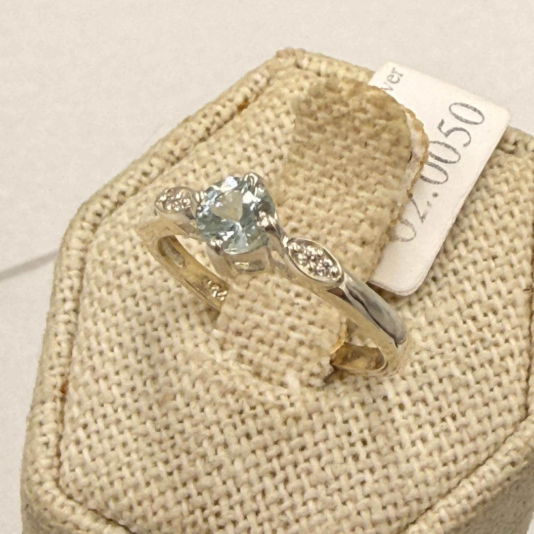 Sterling Silver Aquamarine Round Solitaire Ring - Size 7