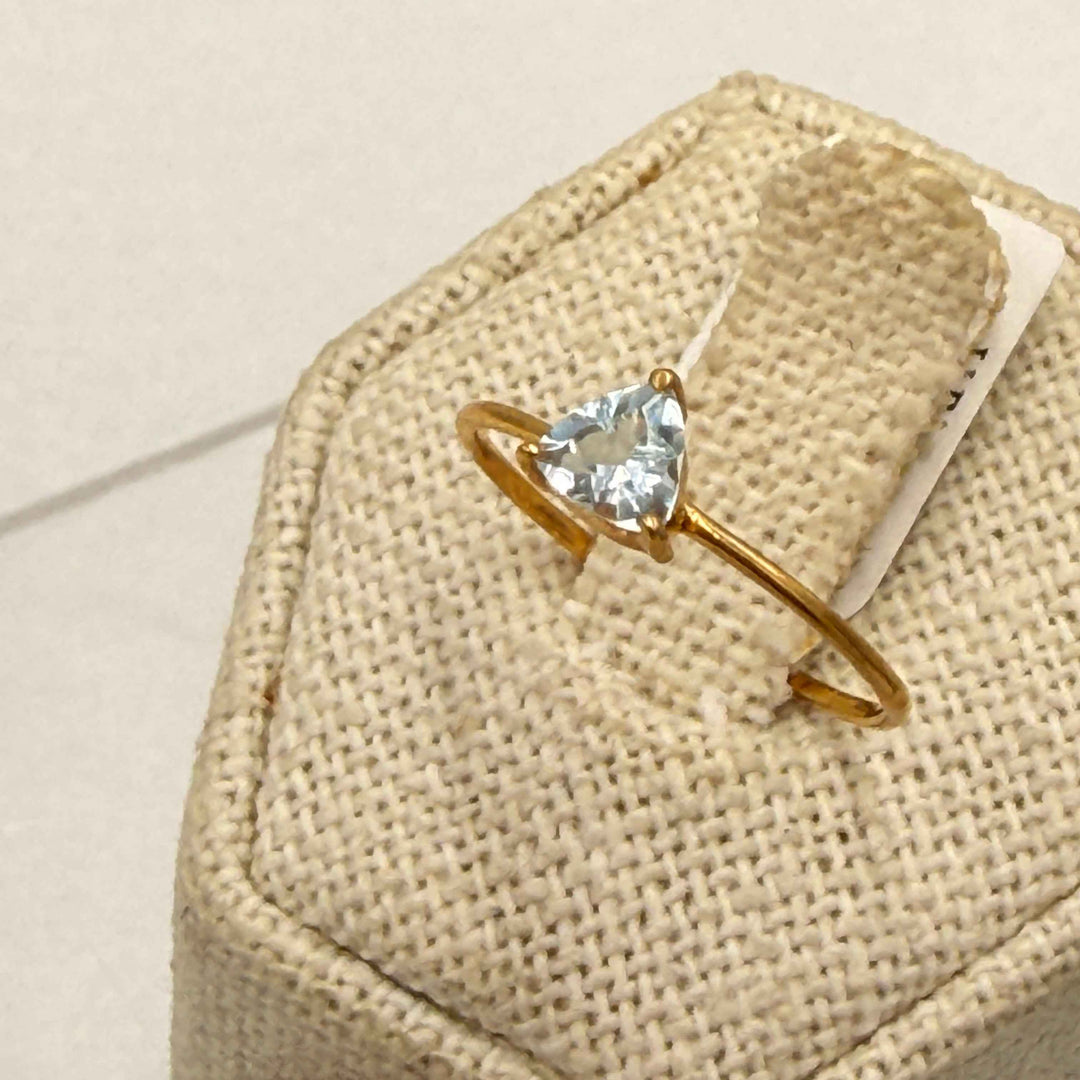 Gold Vermeil Aquamarine Triangle Solitaire Ring - Size 7