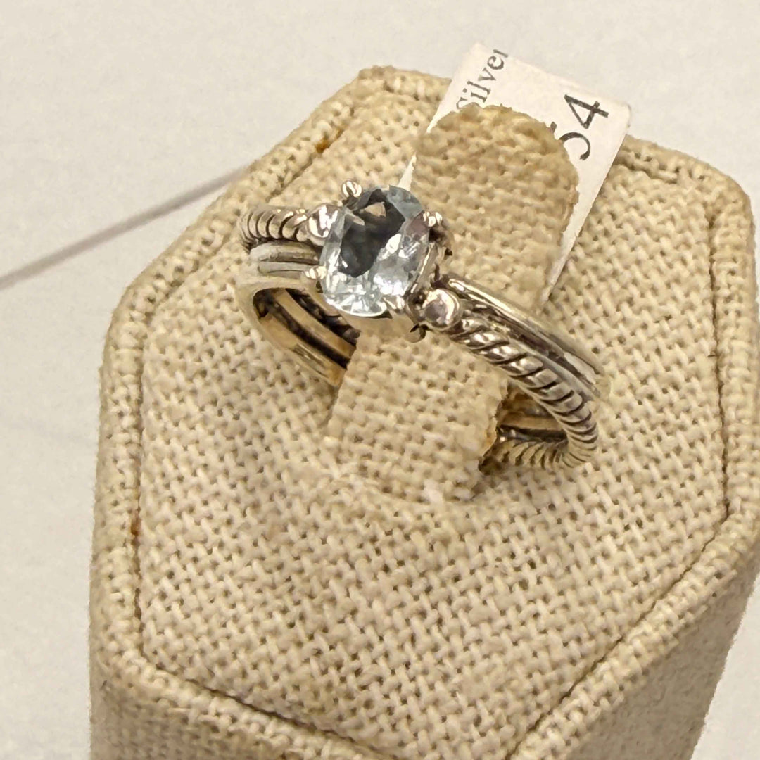 Sterling Silver Aquamarine Double Rope Band Ring - Size 8