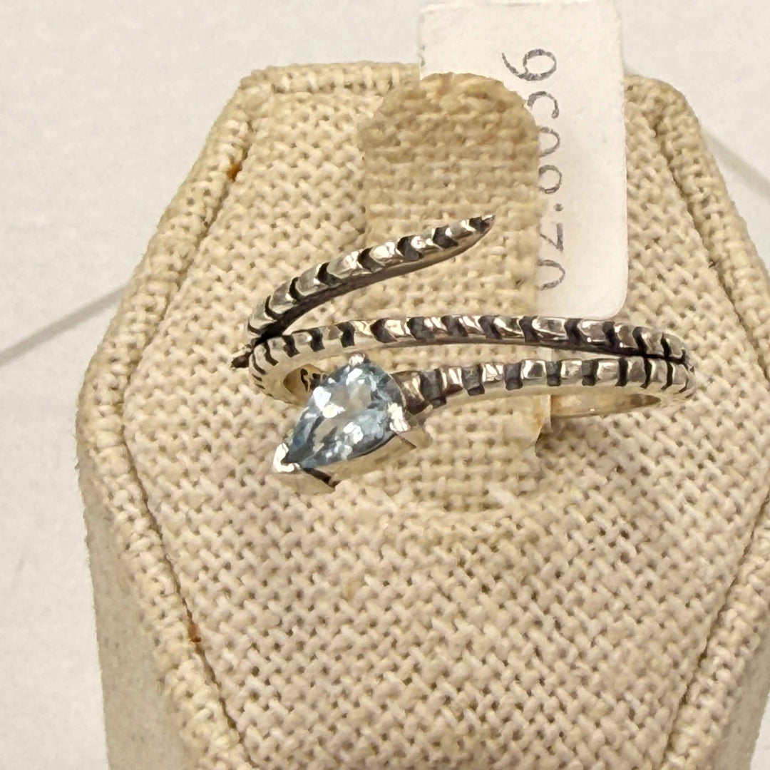 Sterling Silver Aquamarine Coiled Snake Ring - Size 8