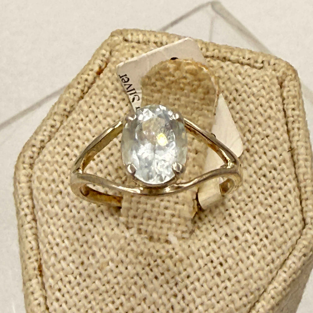 Sterling Silver Aquamarine Eye Ring - Size 8