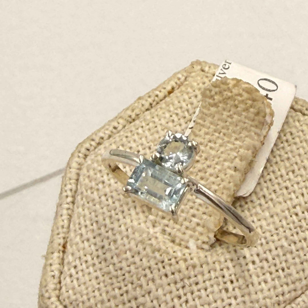 Sterling Silver Aquamarine Two Stone Ring - Size 9