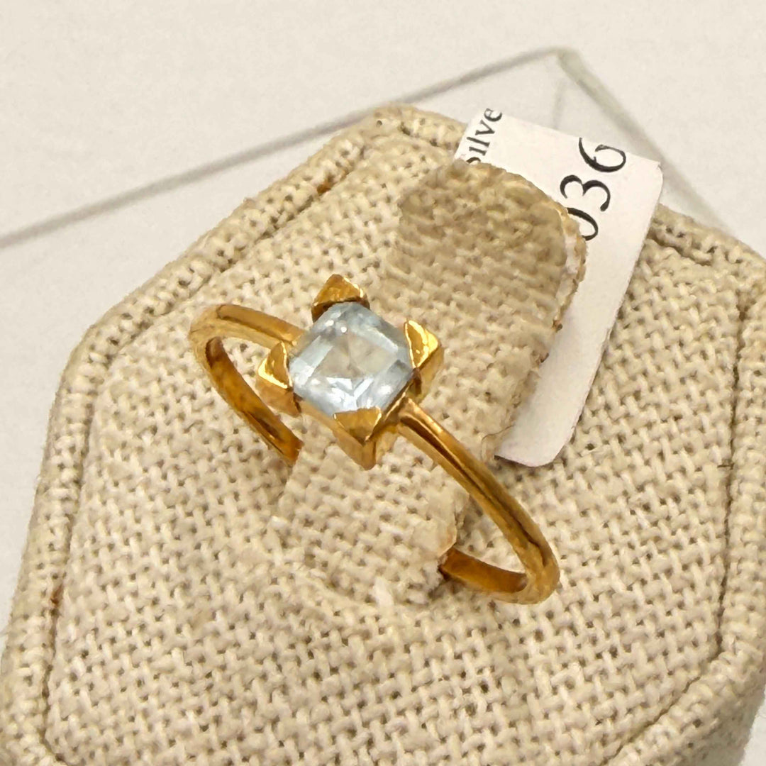 Gold Vermeil Aquamarine Square Solitaire Ring - Size 9