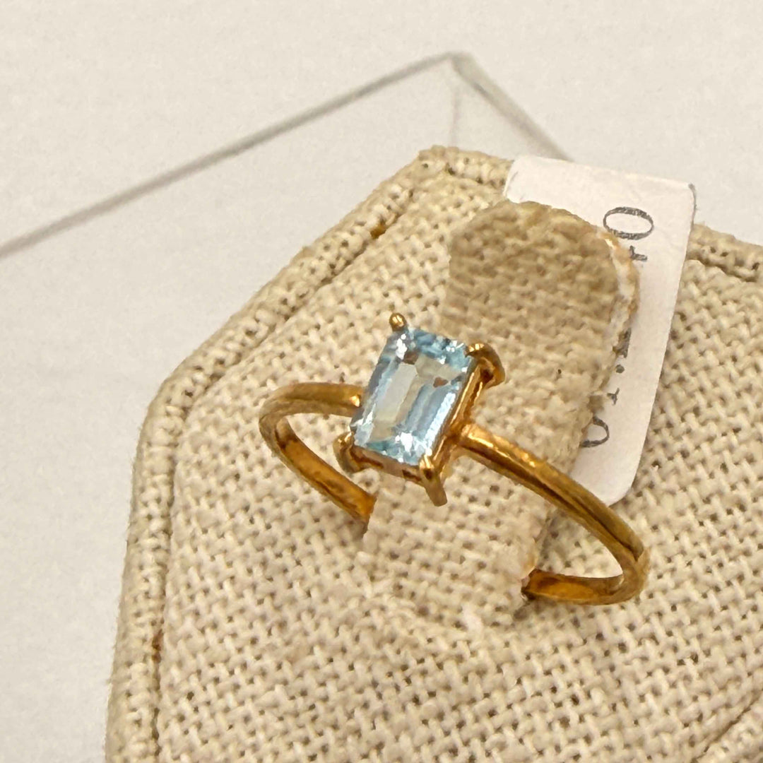 Gold Vermeil Aquamarine Emerald Cut Ring - Size 9