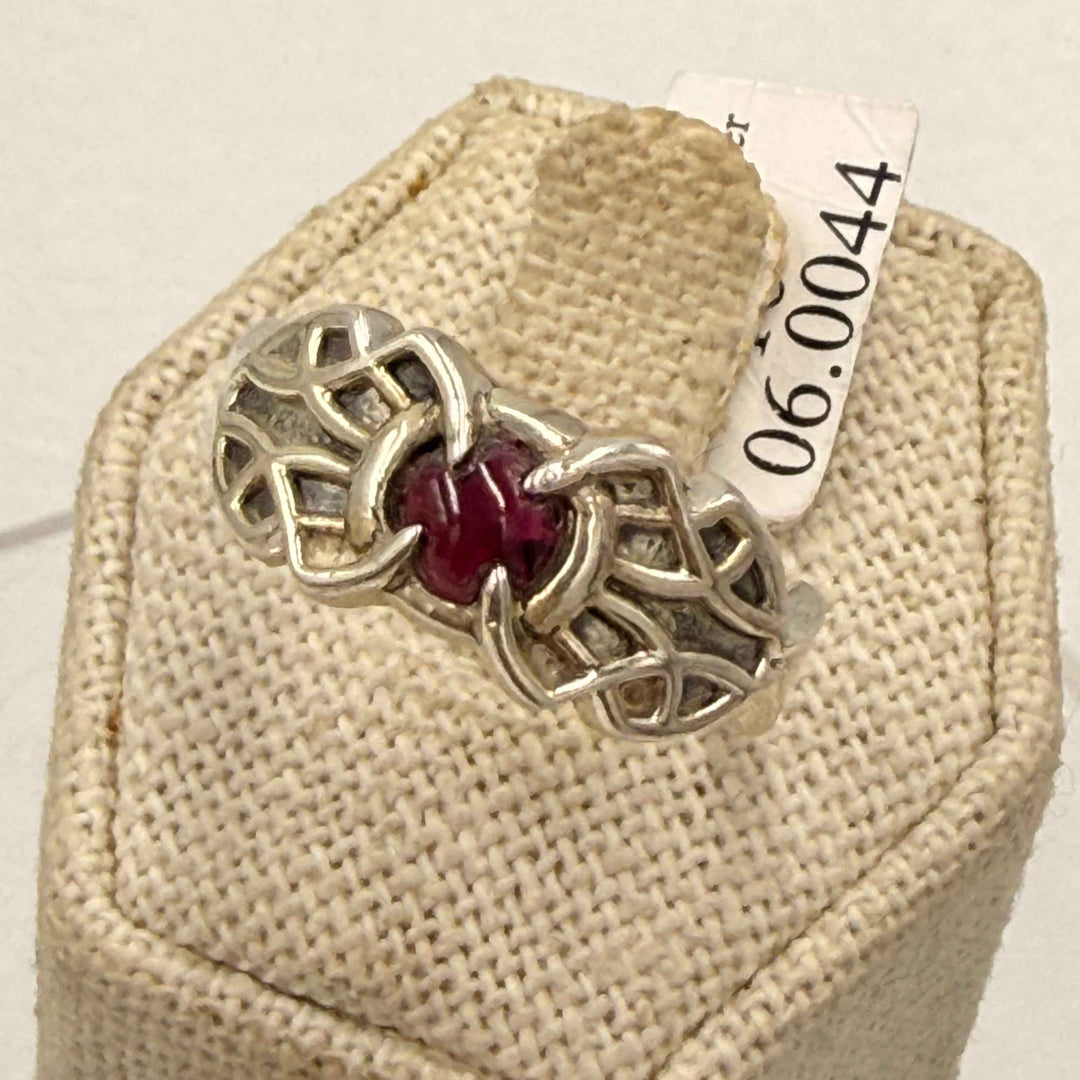 Sterling Silver Garnet Gothic Armor Ring - Size 10