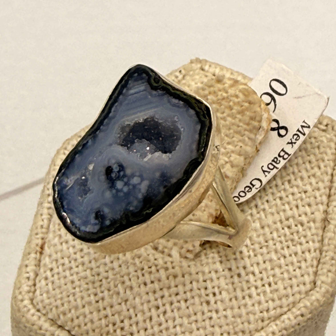Sterling Silver Mexican Agate Geode Freeform Ring - Size 8