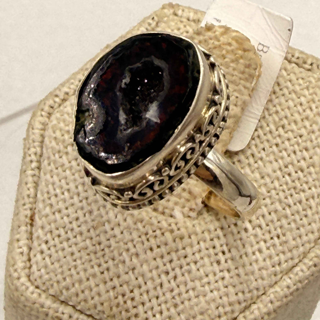 Sterling Silver Mexican Agate Geode Oval Ring - Size 9