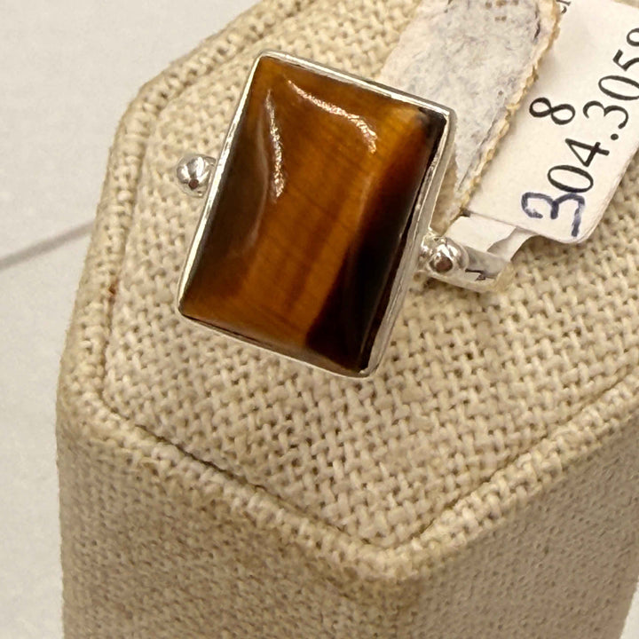 Sterling Silver Tiger Eye Rectangular Ring