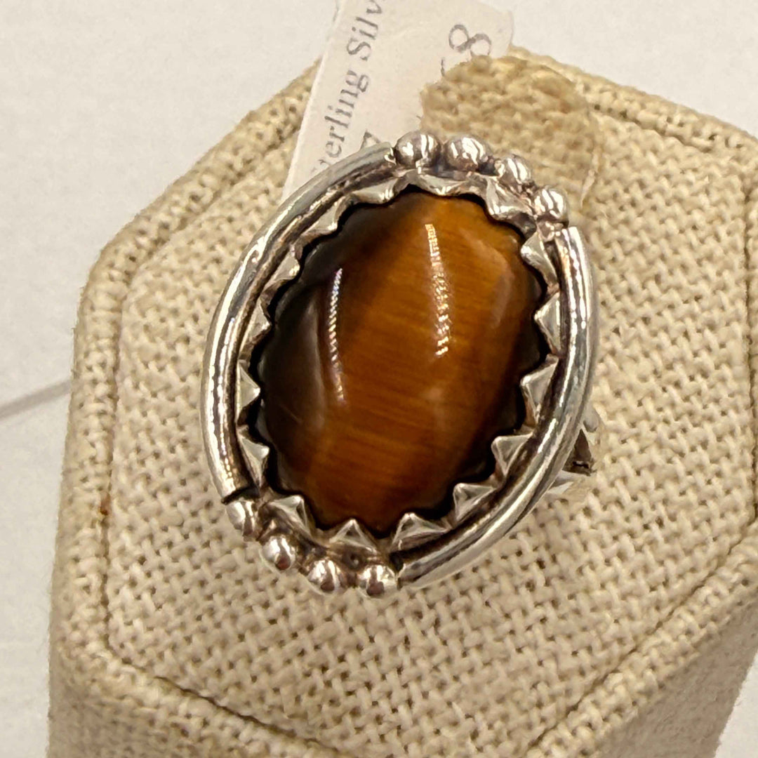 Sterling Silver Tiger Eye Statement Ring - Size 7