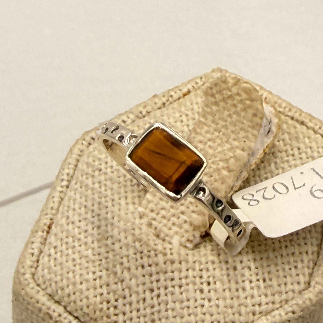 Sterling Silver Tiger Eye Rectangular Ring - Size 9