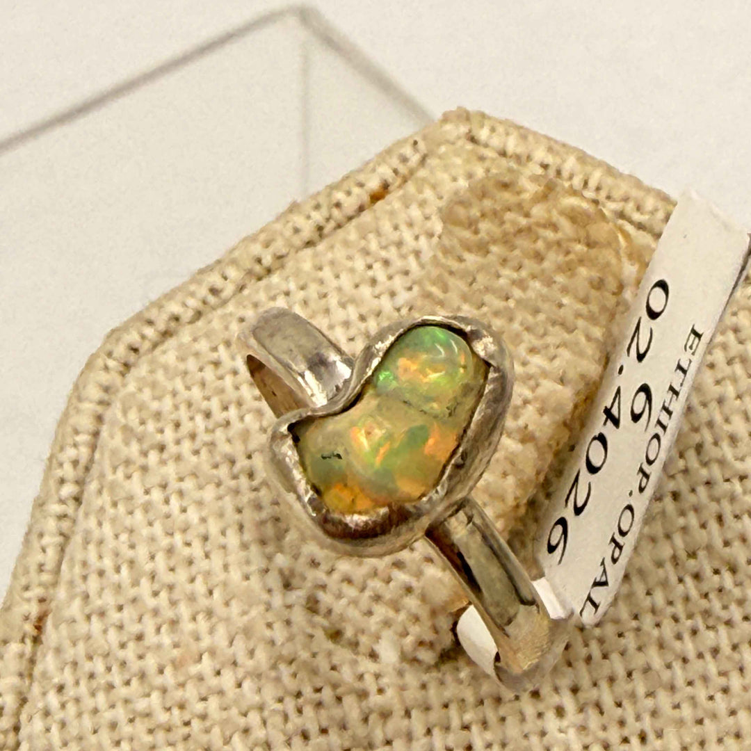 Sterling Silver Raw Ethiopian Opal Ring - Size 6