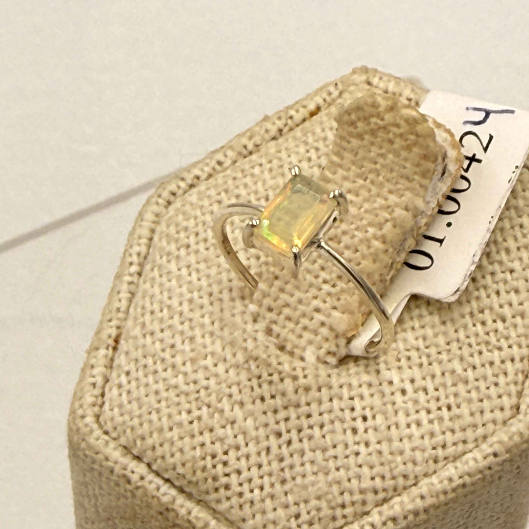 Sterling Silver Dainty Ethiopian Opal Rectangle Ring - Size 4