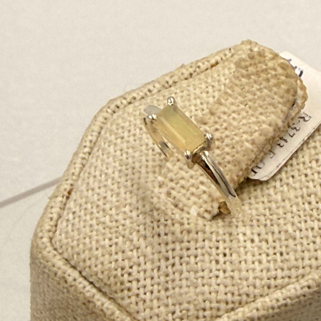 Sterling Silver Dainty Ethiopian Opal Rectangle Ring - Size 4