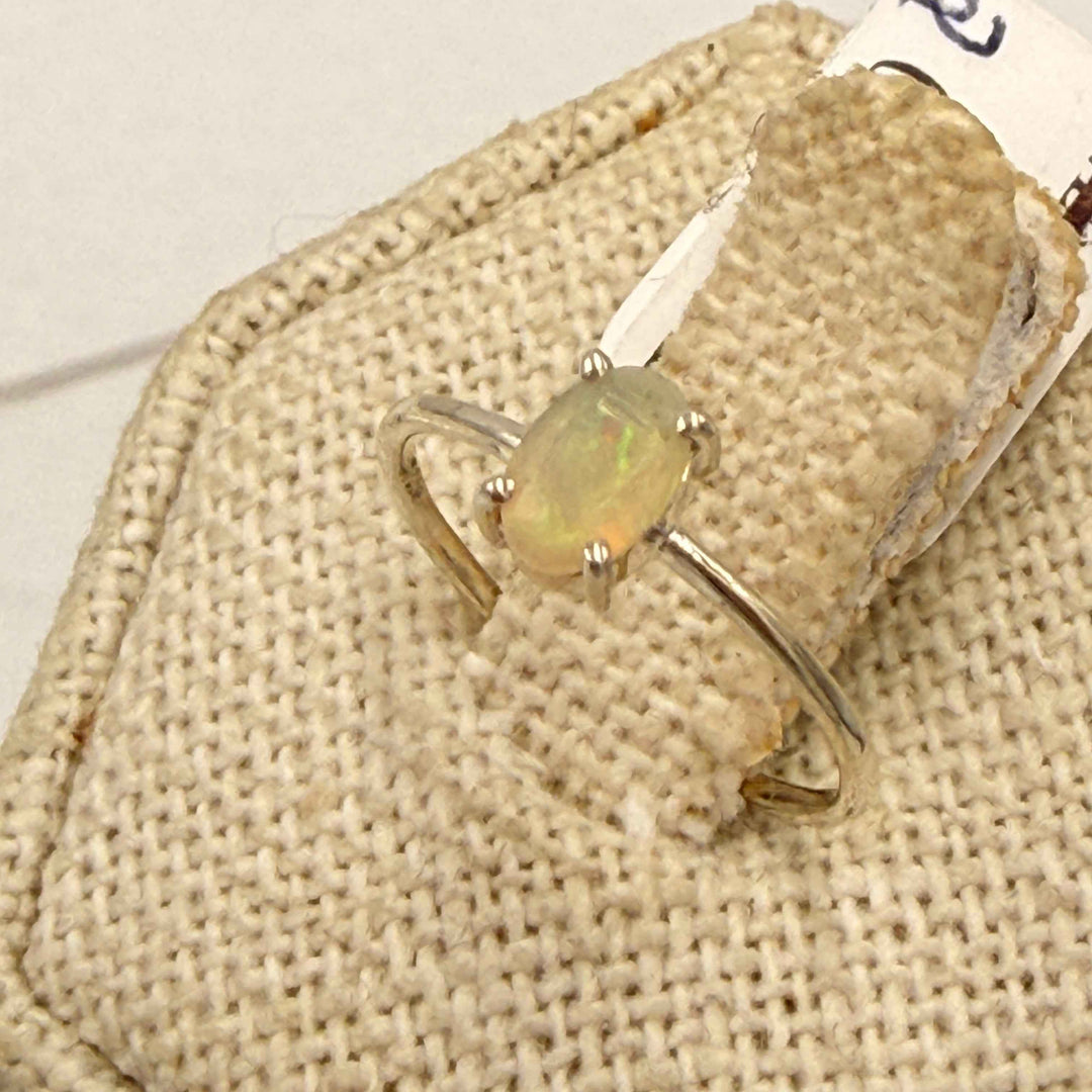 Sterling Silver Dainty Ethiopian Opal Oval Ring - Size 4