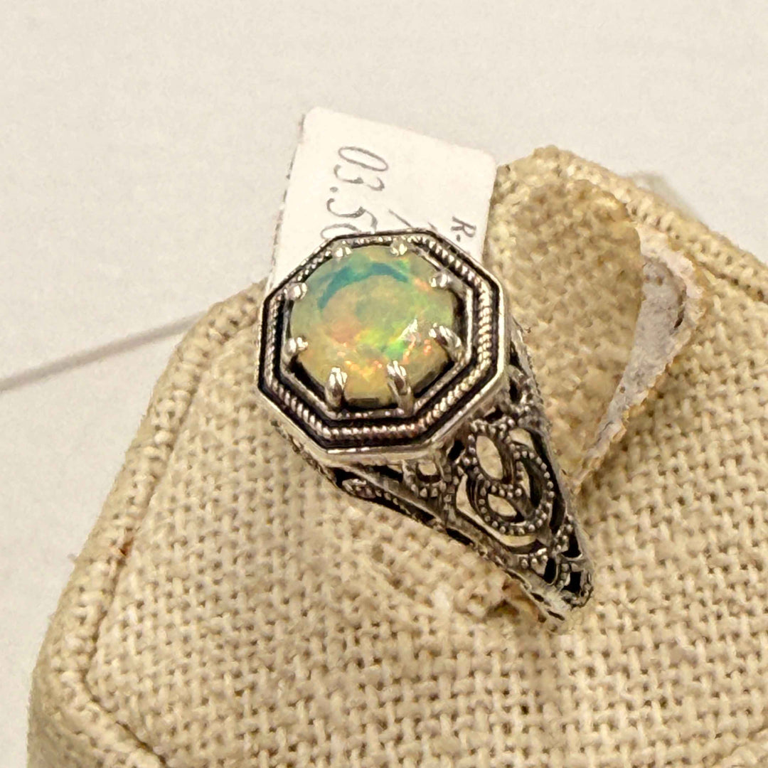 Sterling Silver Ethiopian Opal Ornate Ring - Size 7