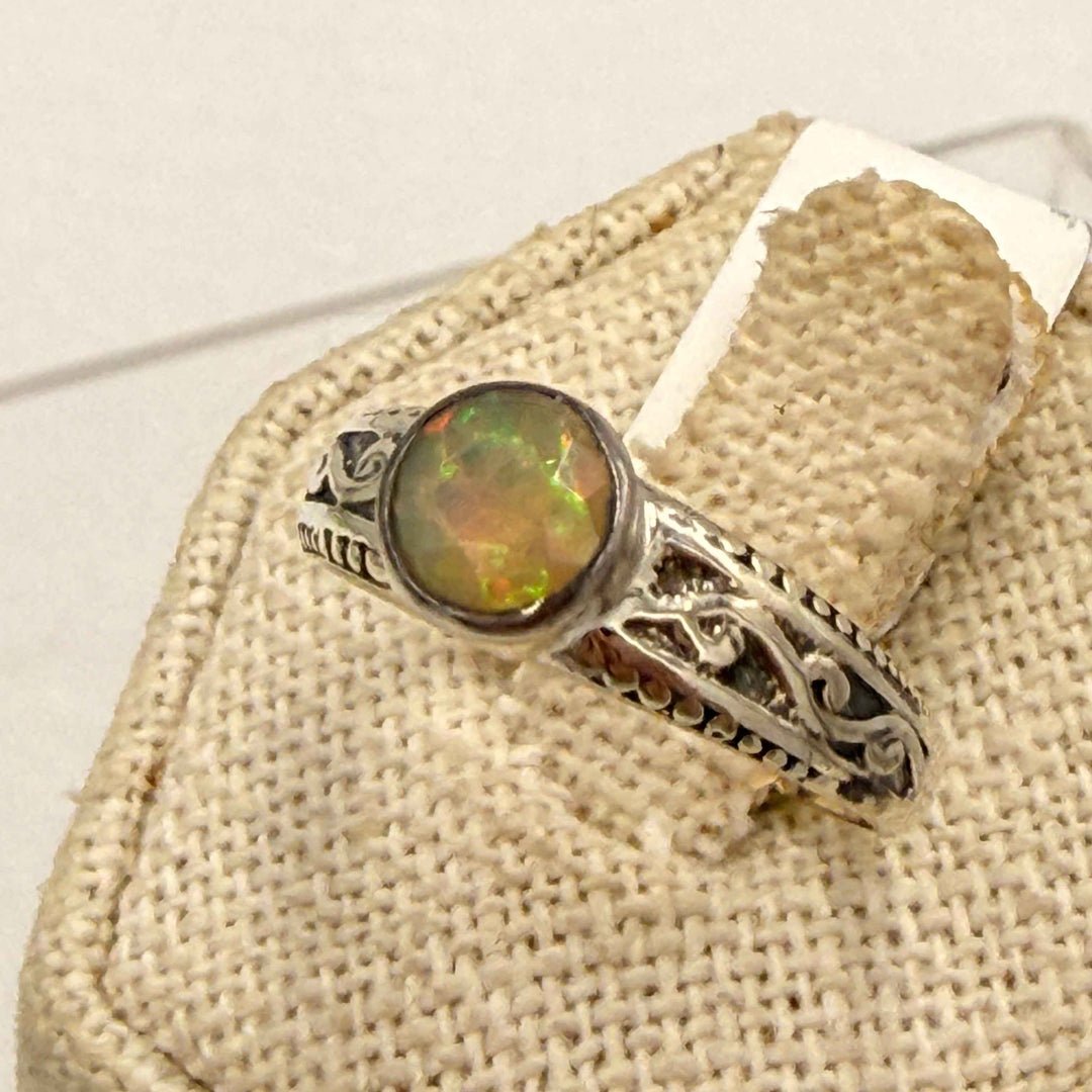 Sterling Silver Ethiopian Opal Round Ring - Size 8