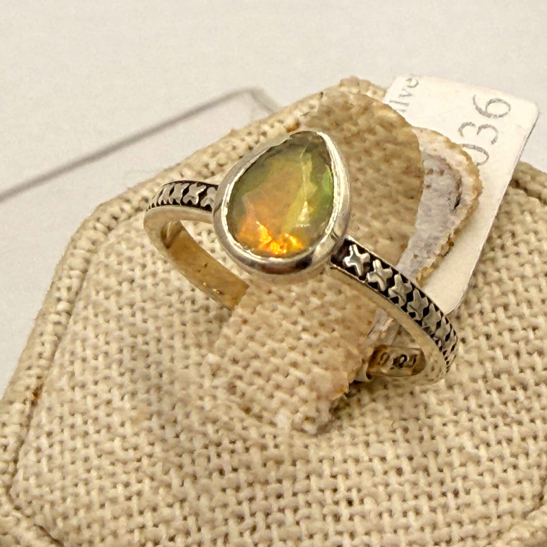 Sterling Silver Ethiopian Opal Pear Ring - Size 8