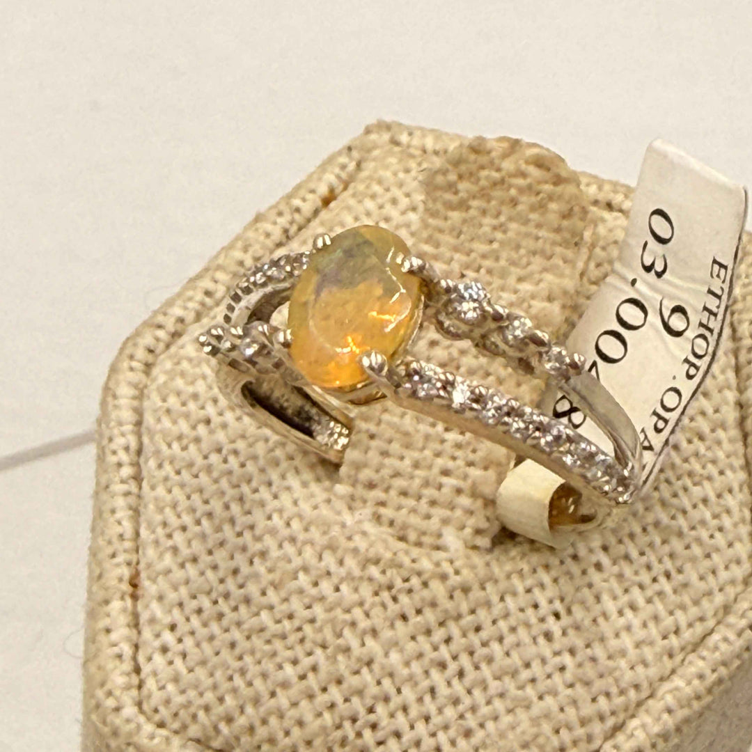 Sterling Silver Ethiopian Opal Split Band Ring - Size 9