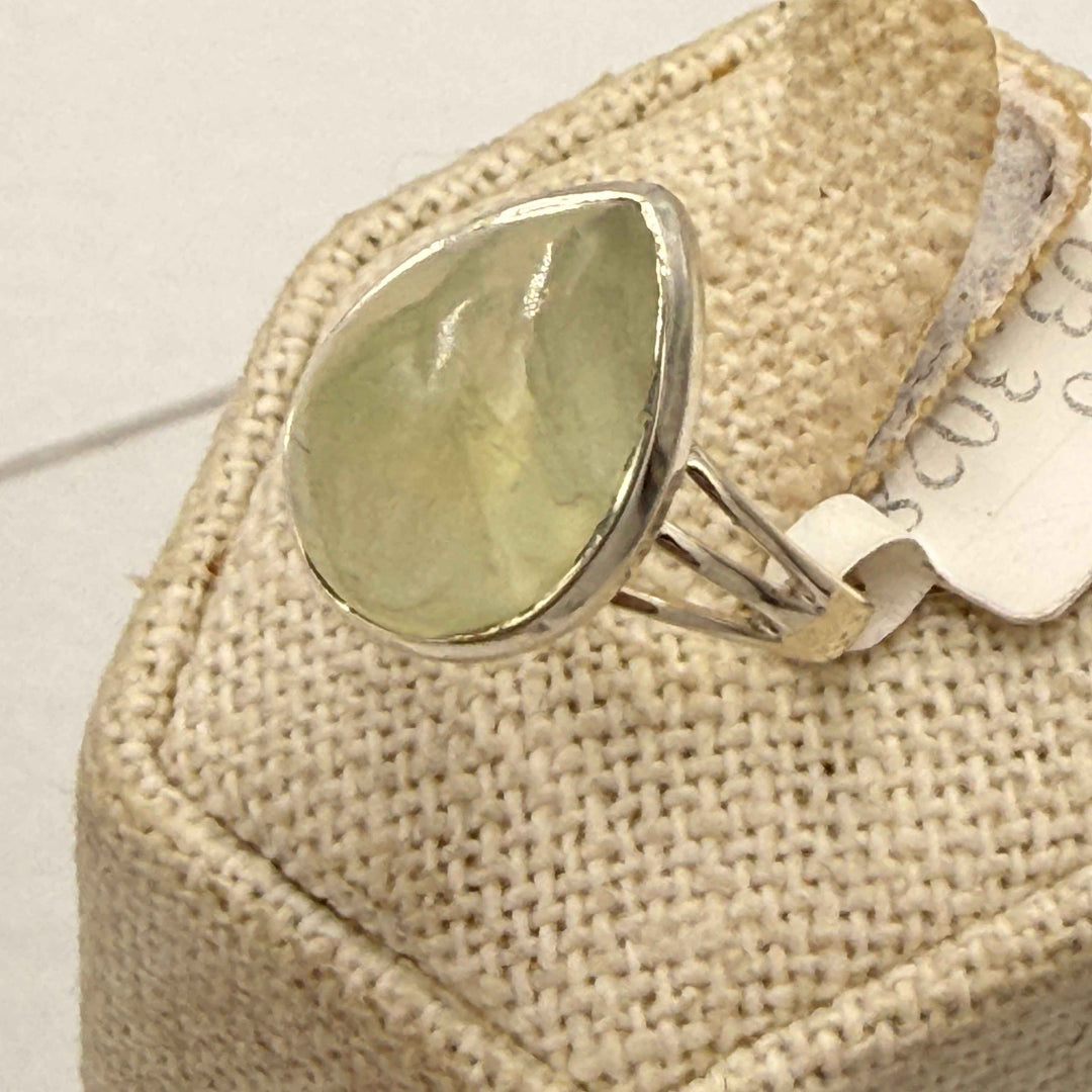Sterling Silver Prehnite Teardrop Ring - Size 6