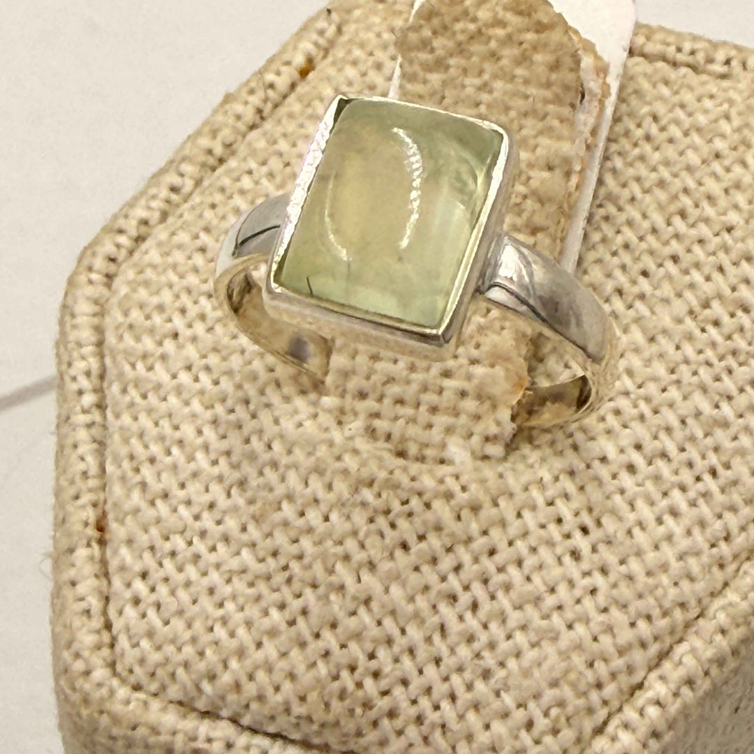 Sterling Silver Prehnite Square Ring - Size 6