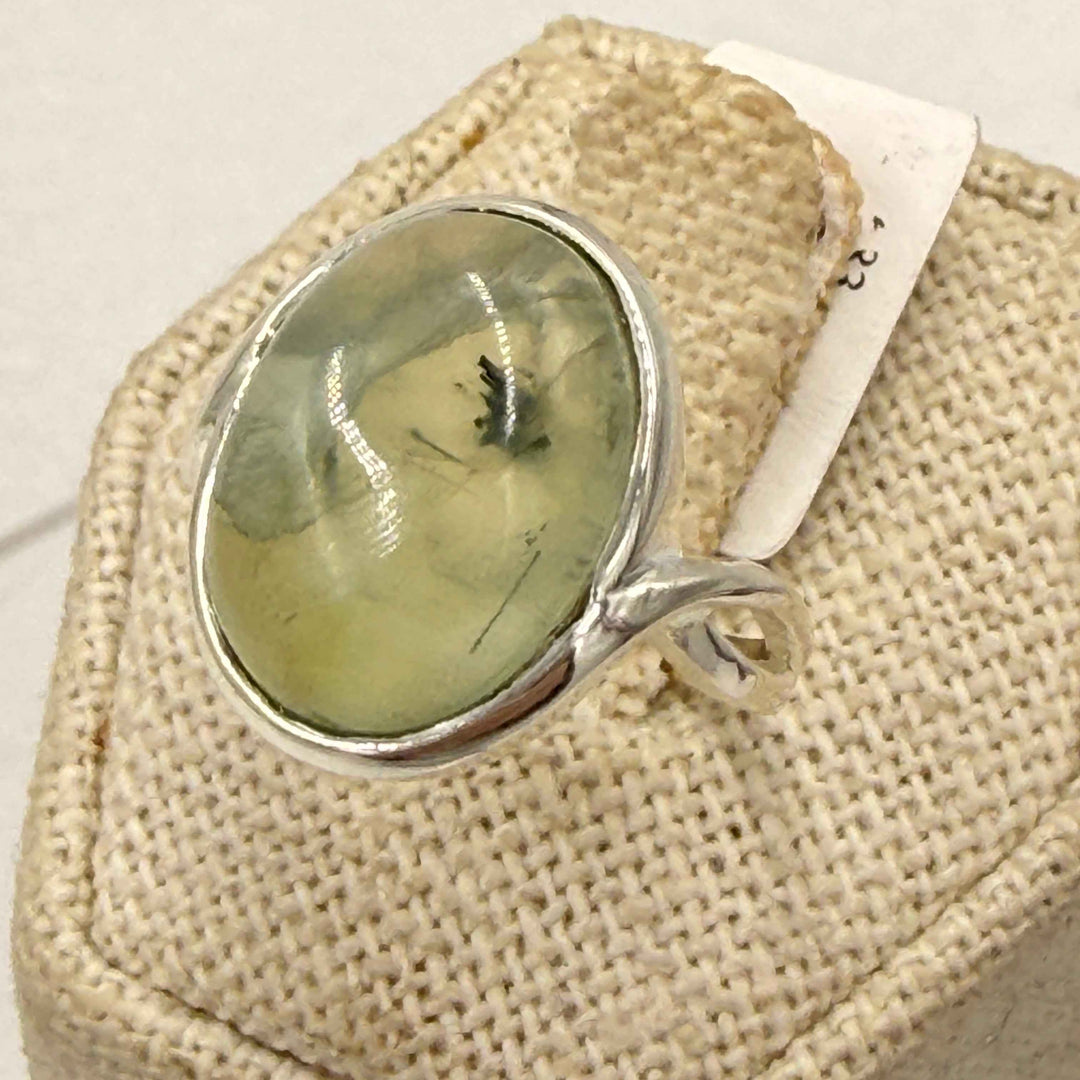 Sterling Silver Prehnite Oval Ring - Size 7
