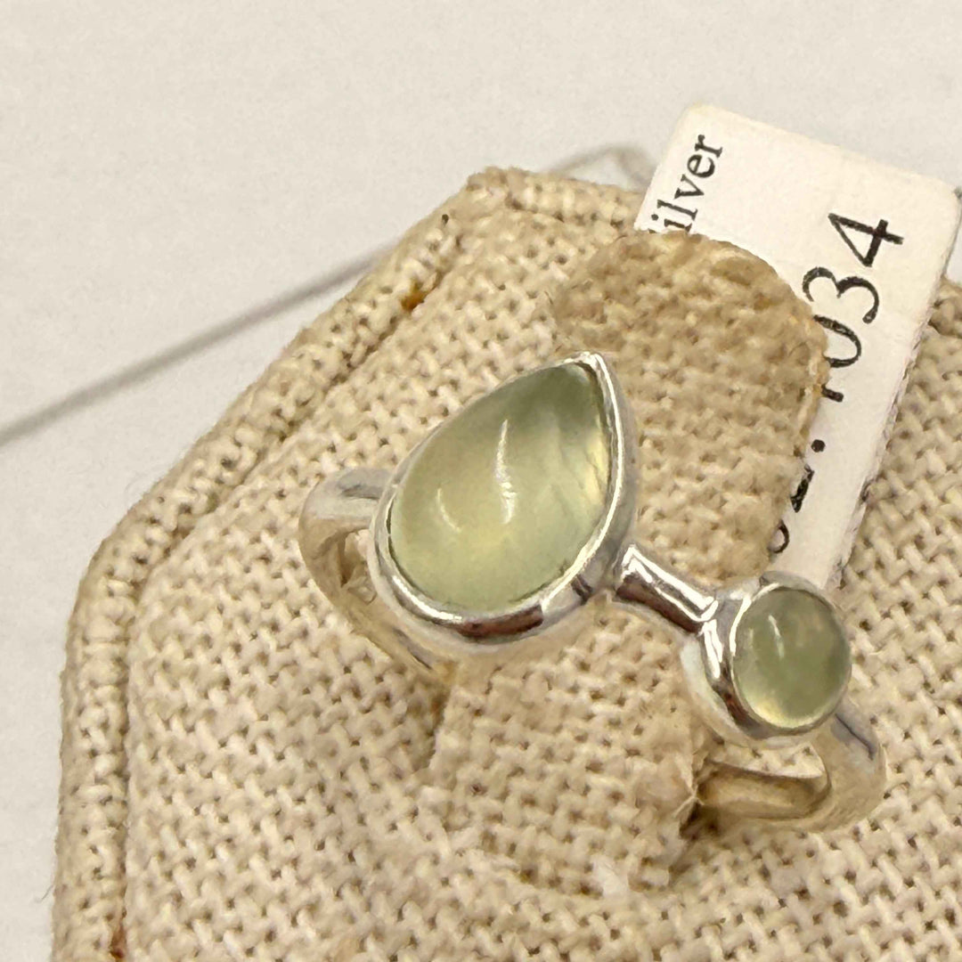 Sterling Silver Prehnite Teardrop Ring - Size 7