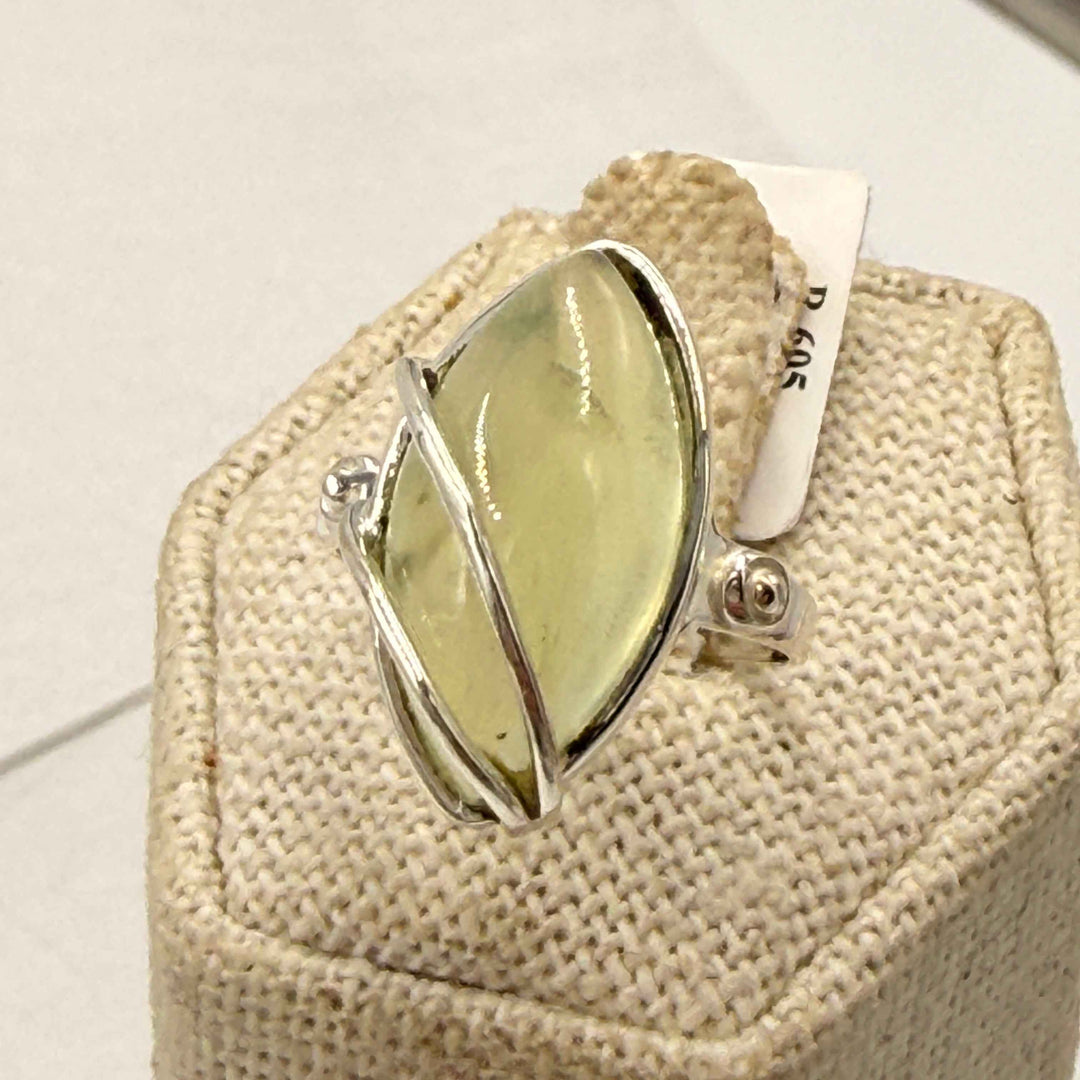 Sterling Silver Prehnite Teardrop Wrap Ring - Size 7