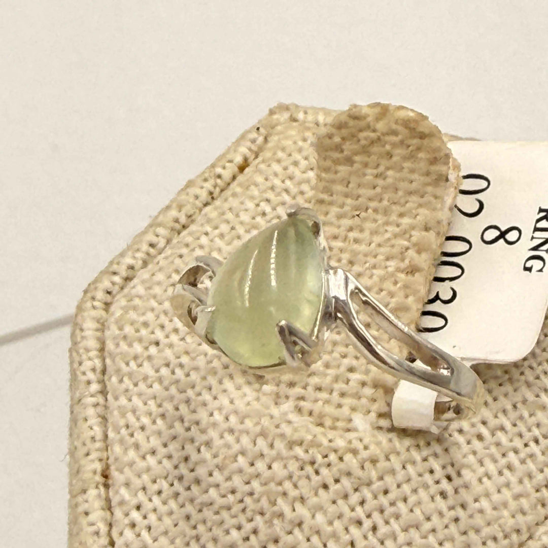 Sterling Silver Prehnite Teardrop Ring - Size 8