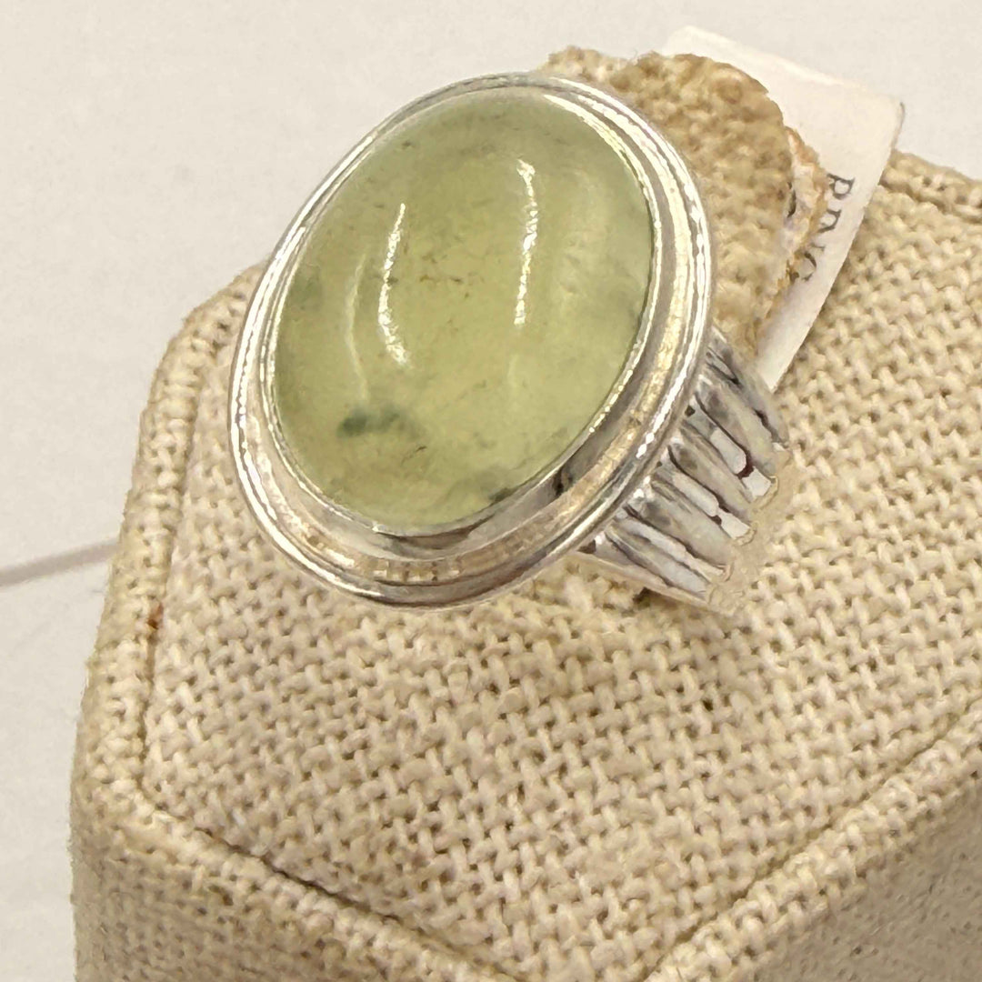 Sterling Silver Prehnite Oval Statement Ring - Size 8