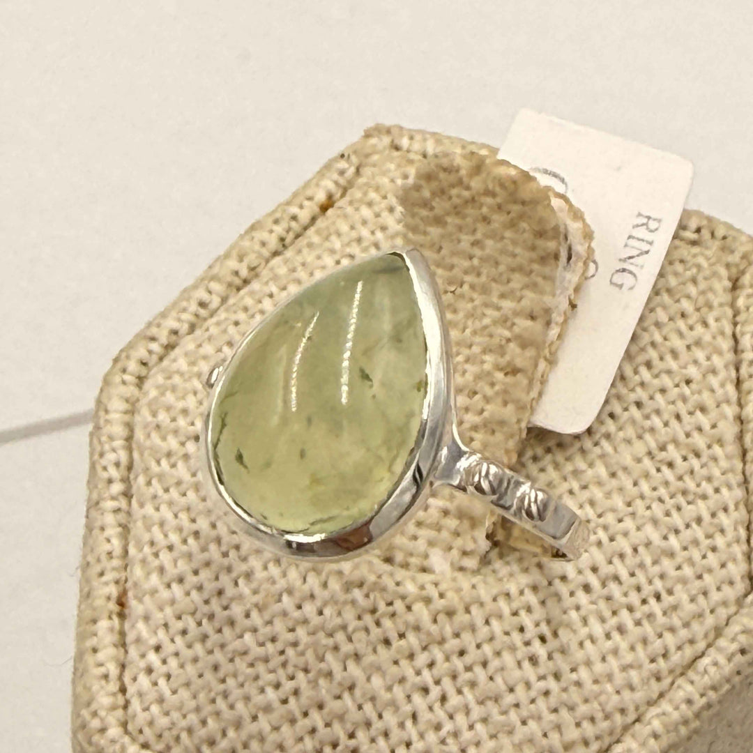 Sterling Silver Prehnite Large Teardrop Ring - Size 8