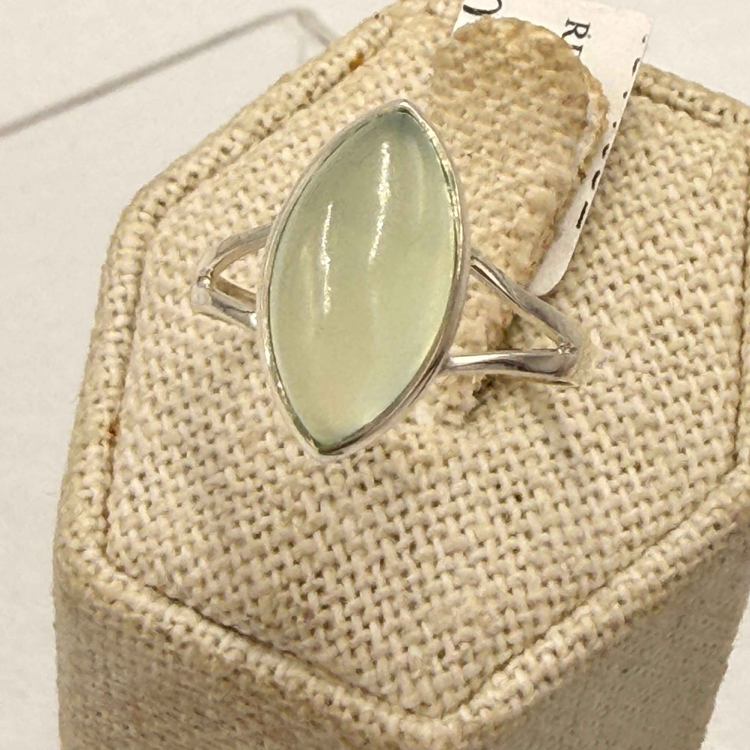 Sterling Silver Prehnite Large Marquise Ring - Size 9