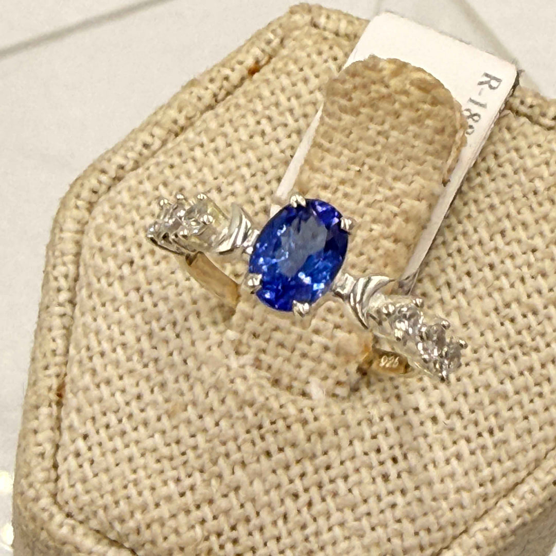 Sterling Silver Tanzanite Oval Side Stone Ring - Size 5