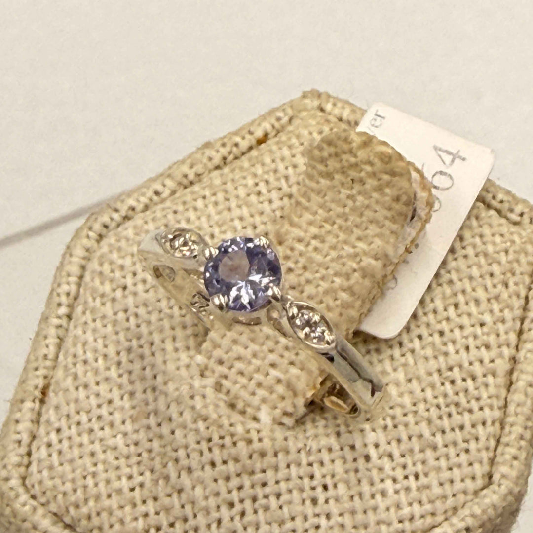 Sterling Silver Tanzanite Round Accent Ring - Size 7