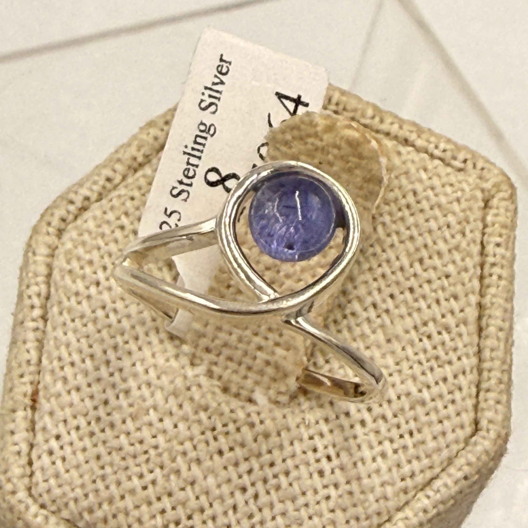 Sterling Silver Tanzanite Round Swirl Ring - Size 8