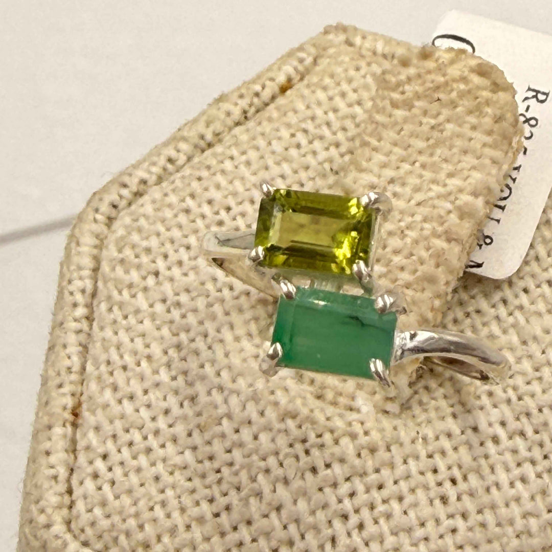 Sterling Silver Emerald &amp; Peridot Friendship Ring - Size 6