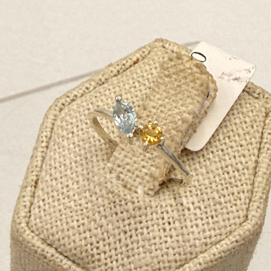 Sterling Silver Citrine &amp; Aquamarine Friendship Ring - Size 6