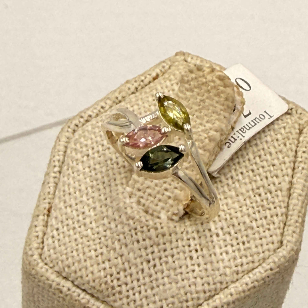 Sterling Silver Three Tourmaline Friendship Ring - Size 7