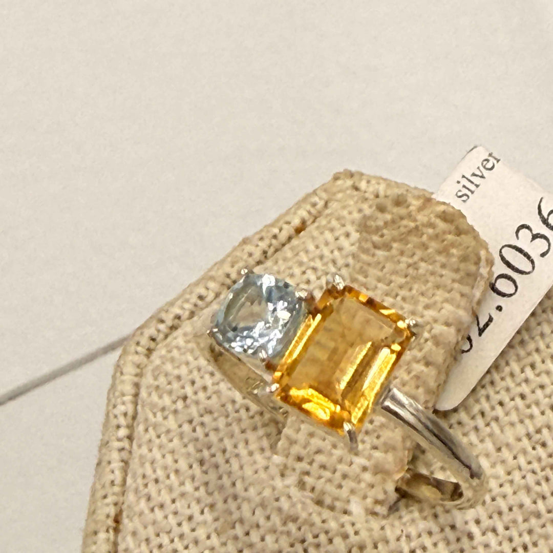 Sterling Silver Blue Topaz &amp; Citrine Friendship Ring - Size 9