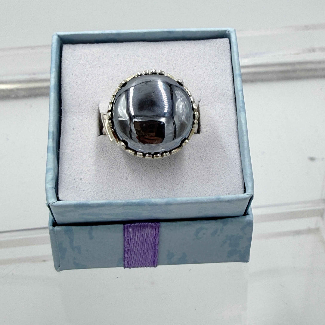 Sterling Silver Twist Banded Round Terahertz Ring - Size 6 - Healing, Energizing &amp; Cleansing