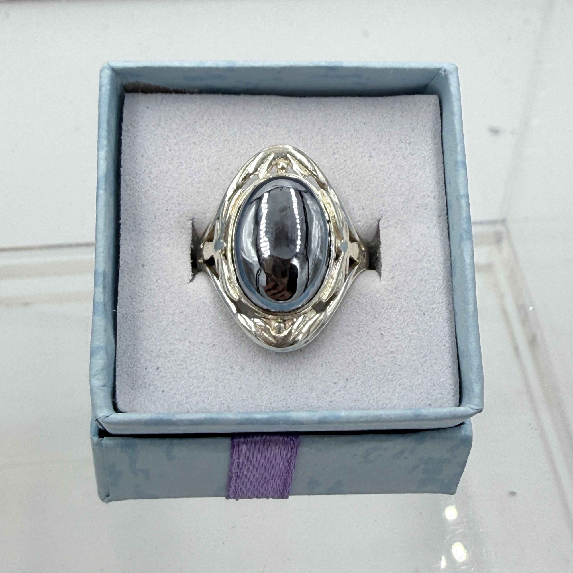 Sterling Silver Angel Banded Terahertz Ring - Size 7 - Healing, Energizing & Cleansing