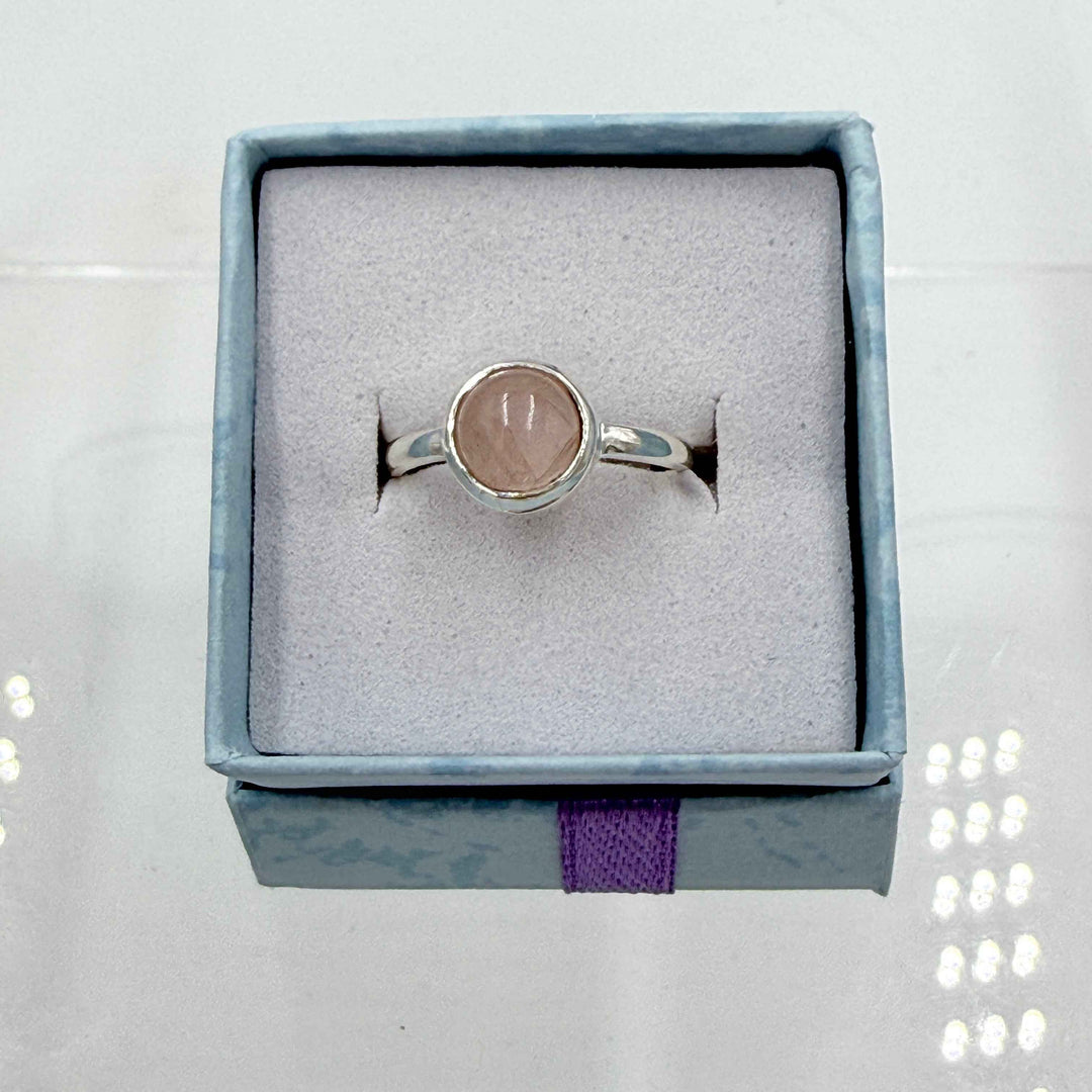 Sterling Silver Round Rose Quartz - Size 6 - Loving, Soothing & Heart Opening